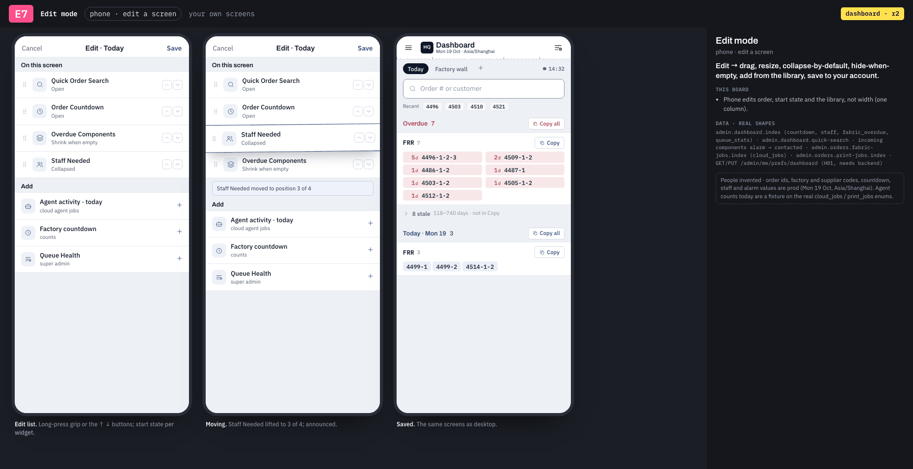 E7 · Edit mode · phone · edit a screen